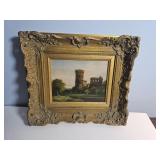 Vintage Castle Landscape Oil Painting