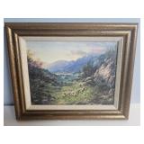 Framed Sheep Herding Landscape Print