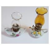 Decorative Mini Oil Lamps, Floral Porcelain