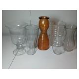 Assorted Clear and Amber Glass Vases