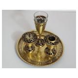 Ornate Brass Incense Burner Set with Kiddush Cup a