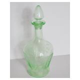 Vintage Etched Green Glass Decanter