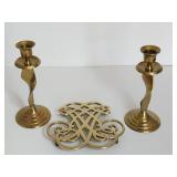Brass Candlesticks and Trivet