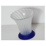 Frosted Glass Swirl Vase with Blue Base