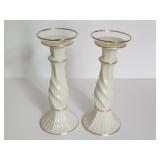 Pair of Lenox Ivory Gold-Trimmed Candlesticks