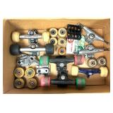 Skateboard trucks, wheels, bearings lot. Used part