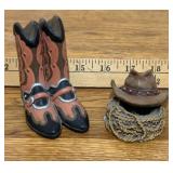 Small Resin Boots & Hat w/Lariat Figurines