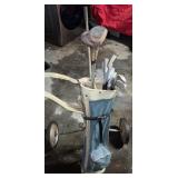 Vintage Golf Bag w/Wheels & Clubs