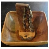 12" Square Wood Bowl & Carved Wood Art