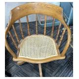 Oak & Wicker Swivel Rocking Office Chair
