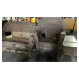 Wicker Loveseat, (2) Chairs & Glasstop Table