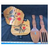 (2) Wood Wind Spinners & Wood Fork, Spoon