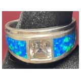 .925 Silver Ring w/Lab Created Diamond & Opal