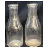 (2) Glass 1 Quart Milk Bottles