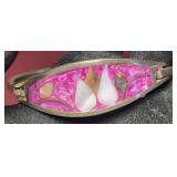 Floral Inlayed Alpaca Silver Hinged Cuff Bracelet