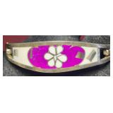 Floral Inlayed Alpaca Silver Hinged Cuff Bracelet