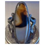 Vintage Sterling Silver & Agate Ring Sz.6.5