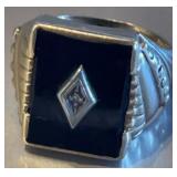 10k Gold Ring w/Genuine Diamond & Onyx Sz 8