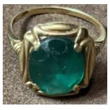 Vintage 10k Gold Ring w/Green Stone Sz.6.5