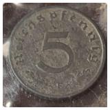 1941-F German 5 Pfennig Coin WWII