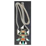 Zuni Knifewing Inlay Sterling Pendant on 20'