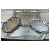 (4) Metal & Silver-Plate Serving Trays