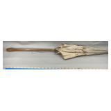 Victorian Era Carved Wood Parasol w/Fabric Canopy