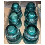 (6) Hemingray Aqua No.42 Insulators