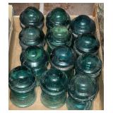(12) Hemingray Aqua No.9 Insulators