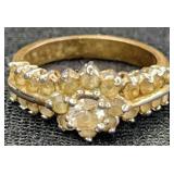 Gold Tone Cocktail Ring w/Rhinestones, Size 7