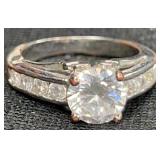 Silver Tone Cocktail Ring w/Lab Diamonds, Sz 5 3/4