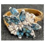Blue Topaz & Clear Stones Ring, Size 6