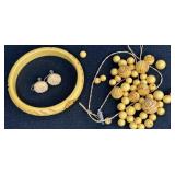 Carved Bakelite Bangle Bracelet, Earrings &
