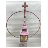 Metal Lantern, 27' Circular Stand w/Fleur-de-Lis