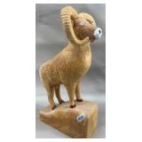 Carved Wood 10.5' Ram Statue, Marked JP