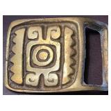 1970's Geometric Petroglyph Brass Belt Buckle