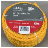 New 50' 3/8' Polypropylene 244lb Rope