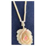 Celluloid Rose Pendant on 16' Bead Chain