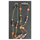 28' Jonee Gold Tone & Amber Bead Necklace