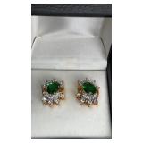 Green Gemstone & Rhinestone Earrings