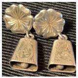 Sterling Floral & Etched Cowbell Earrings