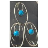 Silver Tone w/Turquoise 3-Hoop Pendant, 2.25'