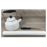 Tea Kettle, (3) Floral Wallpaper Sheets & Knife