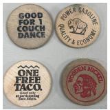 (4) Wooden Nickel Advertising Tokens