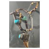 Sterling, Shell Bead & Turquoise Claw 14' Necklace