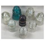 (8) Insulators, Clear & Aqua Glass & Ceramic