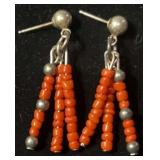 Sterling Silver & Coral Bead Earrings