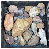 Milk Crate w/Layer of Rocks, Minerals & Agates