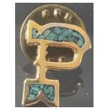 Gold Tone & Turquoise Chip 'P' Pin