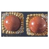 Sunstone & Rhinestone Pierced Earrings